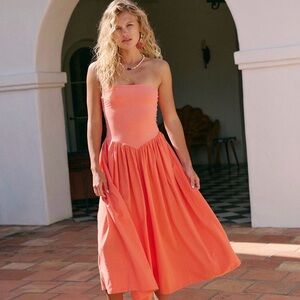 NWT Free People Onda Drop-Waist Tube Strapless Midi Dress